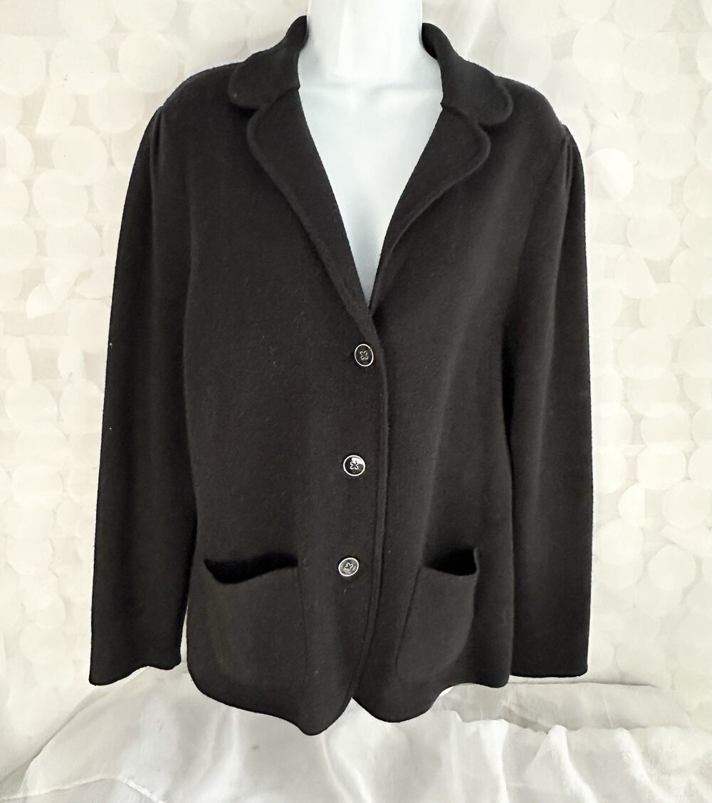 Talbots Women's Cardigan 100% Pure Merino Wool Size L Black 3 Button Classic